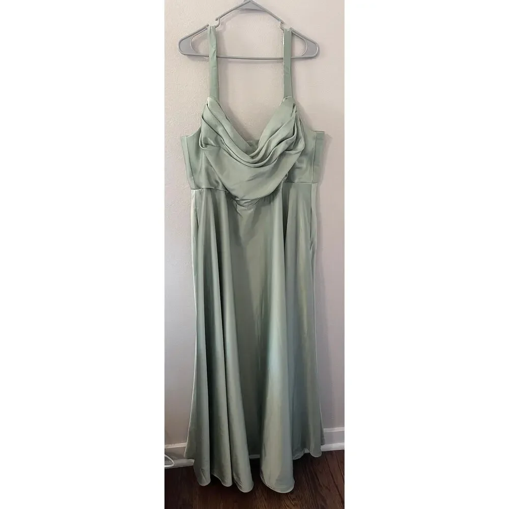 Azazie Shaude Womens size A22‎ Dusty Sage green bridesmaid dress
